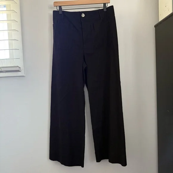 Anthropologie 30 Colette Wide Leg Ankle Pants Black Linen Office Career Business - Picture 2 of 9